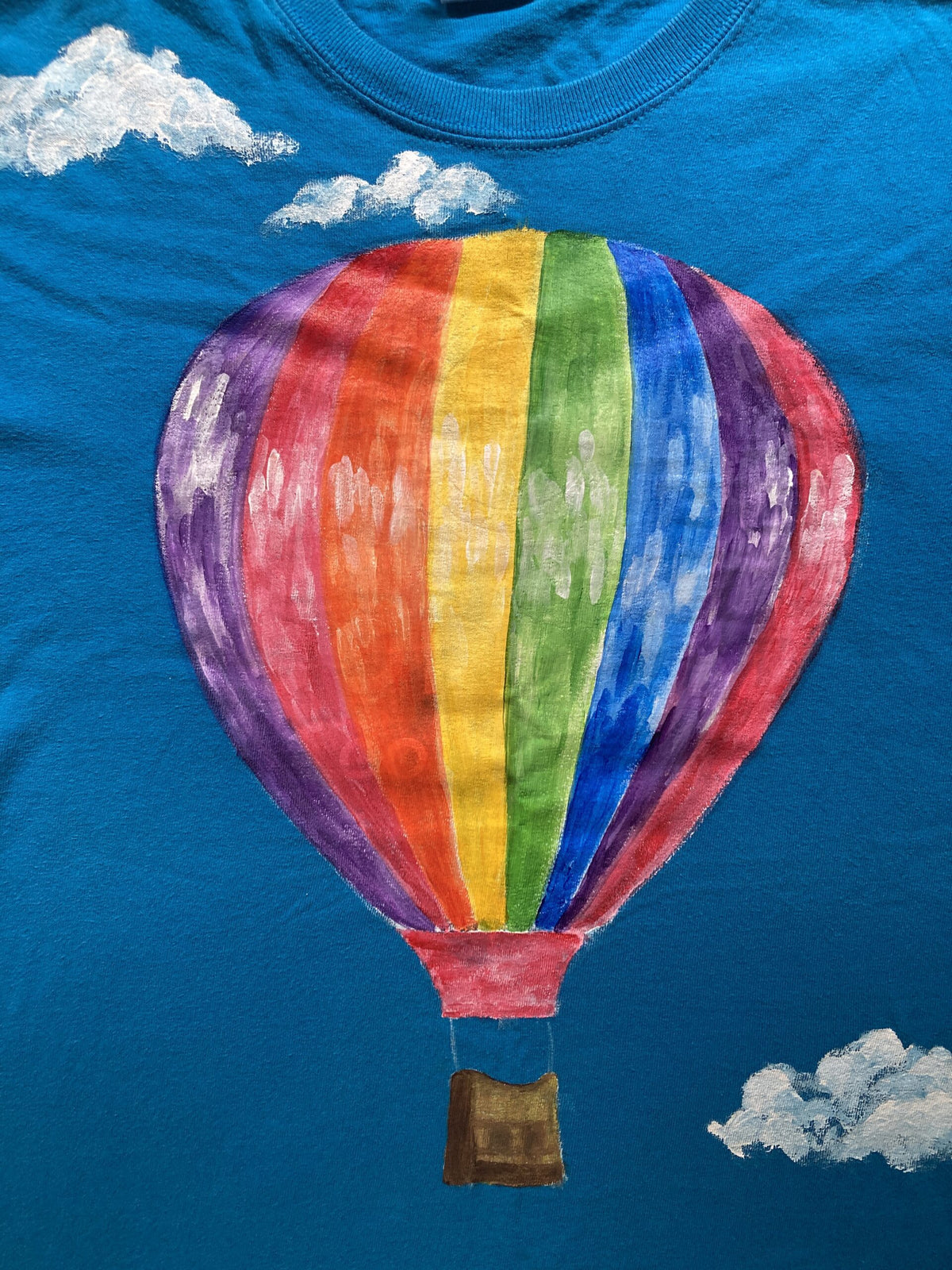 Hand-painted rainbow hot air balloon t-shirt
