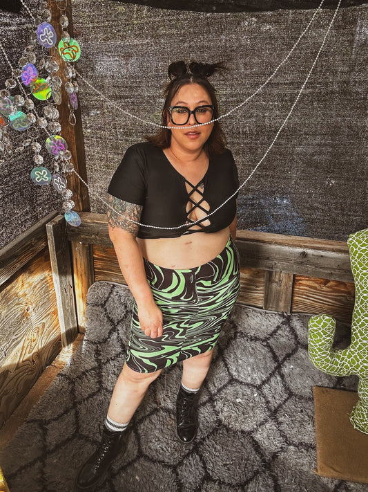 Toxic Swirl Handmade Mini Skirt – One of a Kind Upcycled Statement Piece