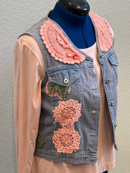 Upcycled Over-dyed Denim Cowgirl Vest with Vintage Accents