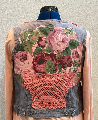 Upcycled Over-dyed Denim Cowgirl Vest with Vintage Accents