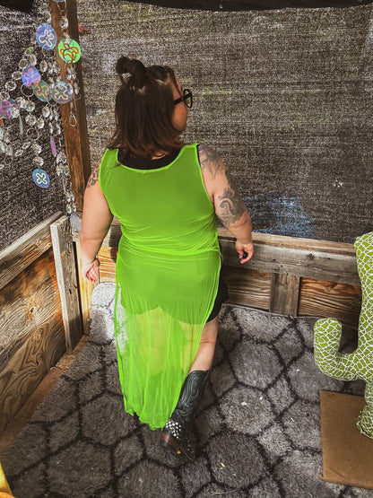 Neon Signal Sheer Dress – One of a Kind Upcycled Statement Piece
