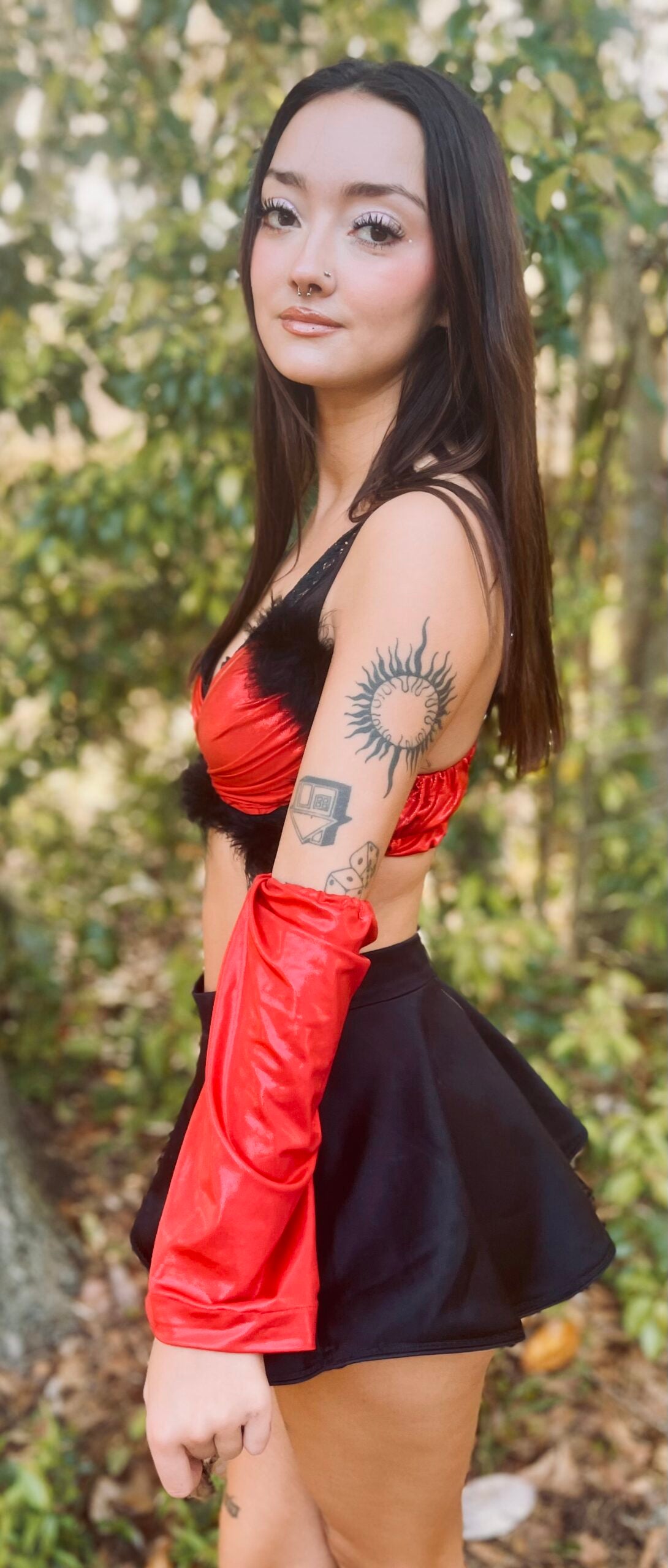 Red & Black Festival Outfit Upcycled 4 piece Size Small