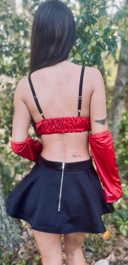 Red & Black Festival Outfit Upcycled 4 piece Size Small