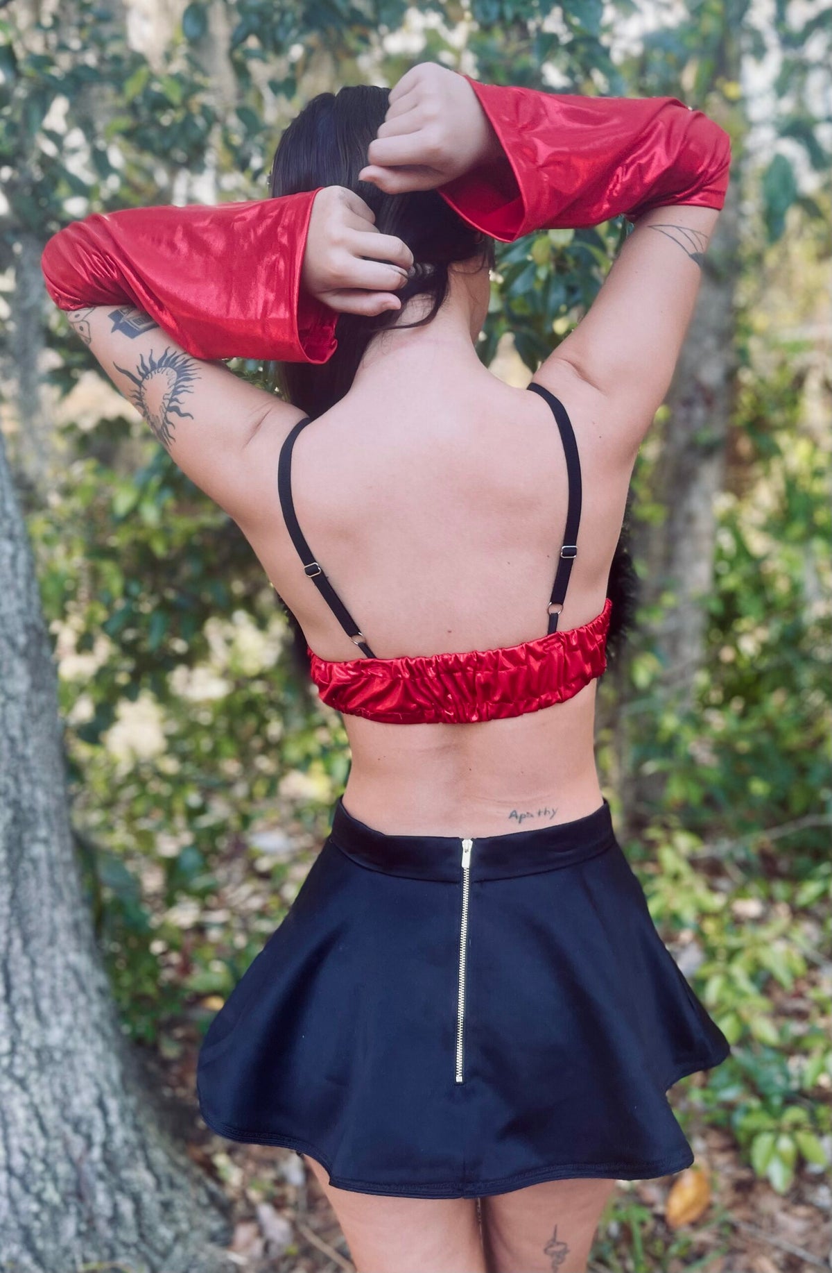 Red & Black Festival Outfit Upcycled 4 piece Size Small