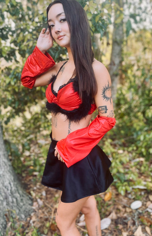 Red & Black Festival Outfit Upcycled 4 piece Size Small