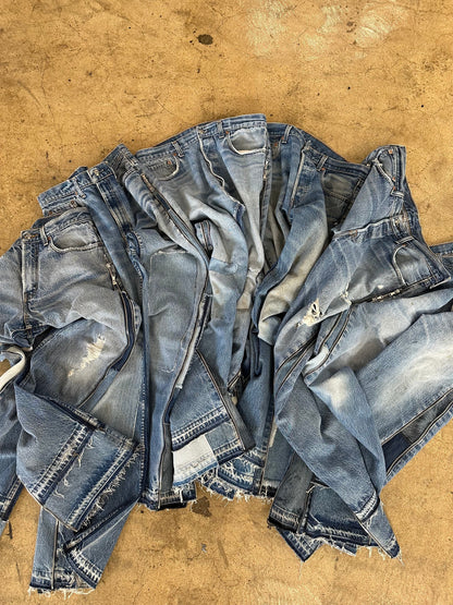 Vintage Reworked Denim Jeans with Full Leg Side Zip