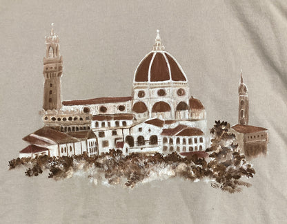 A hoodie hand-painted with a view of Florence