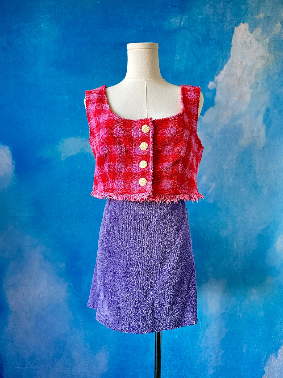 Pink and Red Checkered Towel Top by Finding Doll