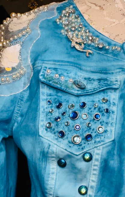 Hand dyed mermaid theme denim jacket Sz Small