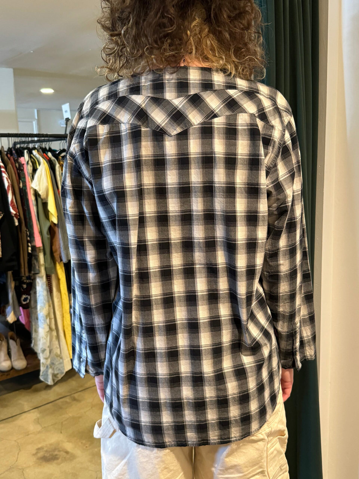 Fortuna Black & White Plaid Collarless Shirt