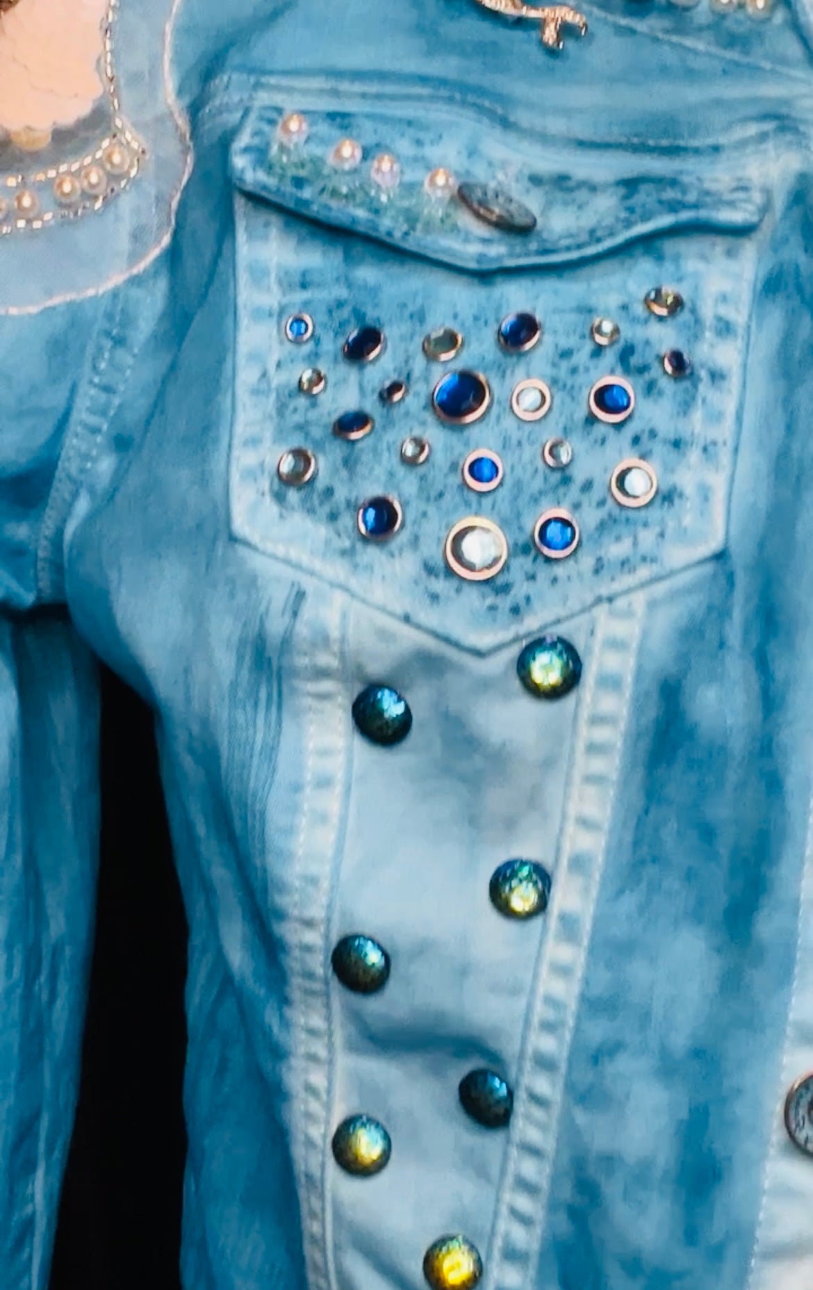 Hand dyed mermaid theme denim jacket Sz Small