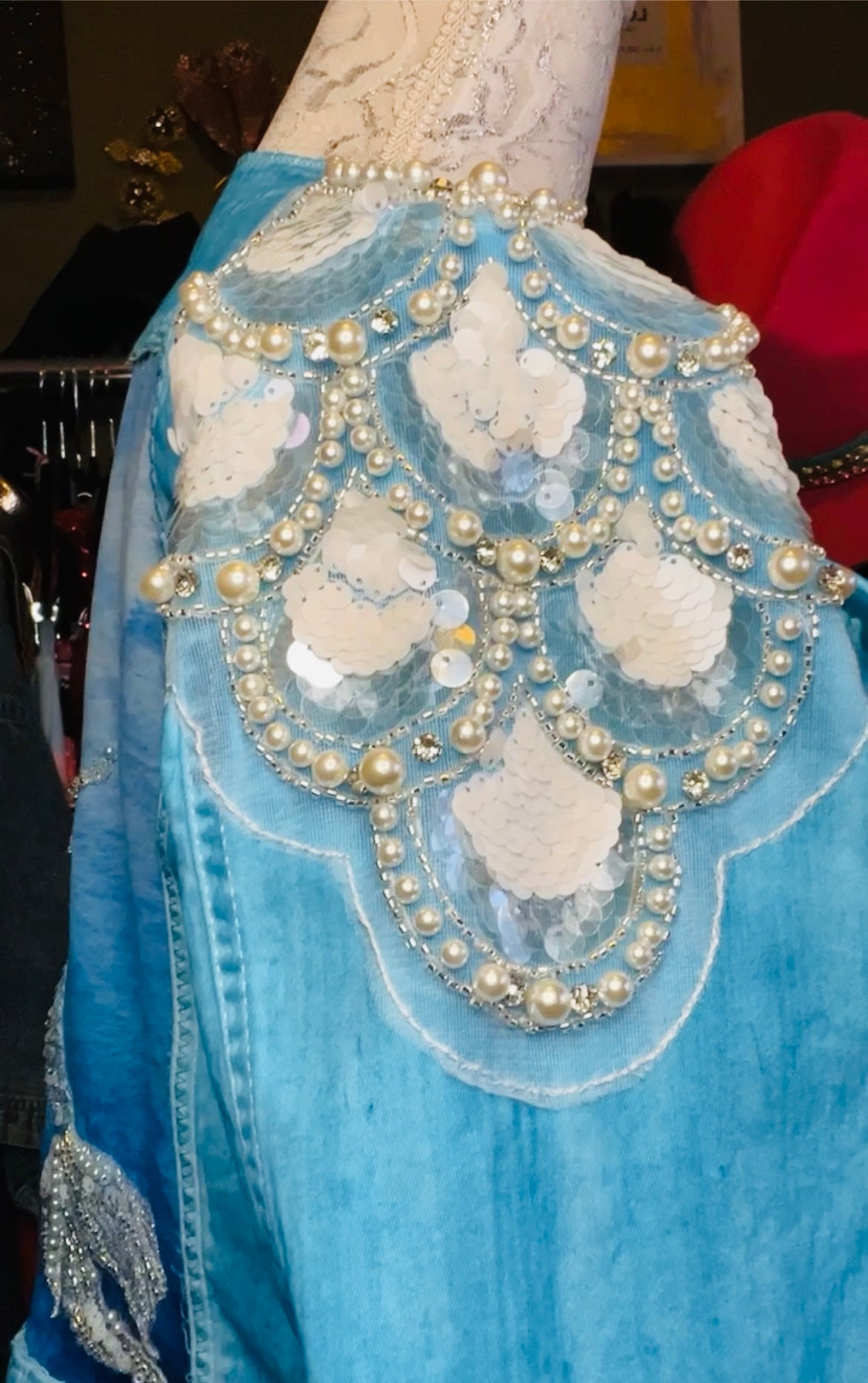 Hand dyed mermaid theme denim jacket Sz Small