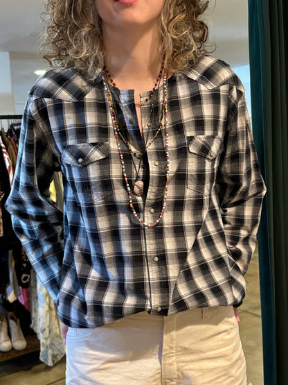 Fortuna Black & White Plaid Collarless Shirt