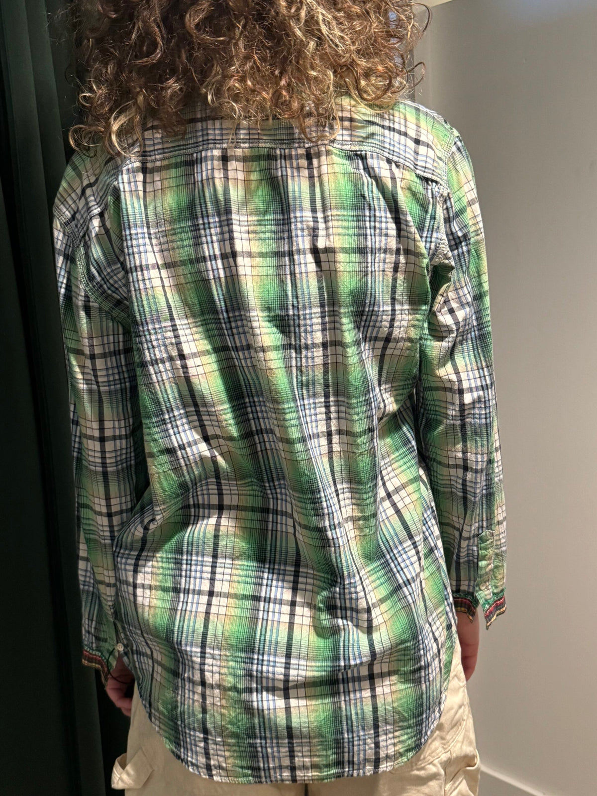 Fortuna Green Window Pane Collarless Shirt