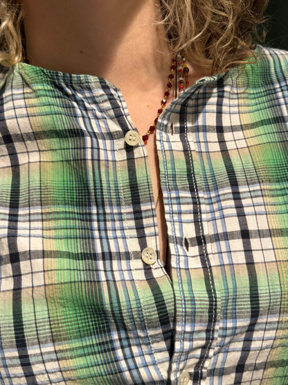Fortuna Green Window Pane Collarless Shirt