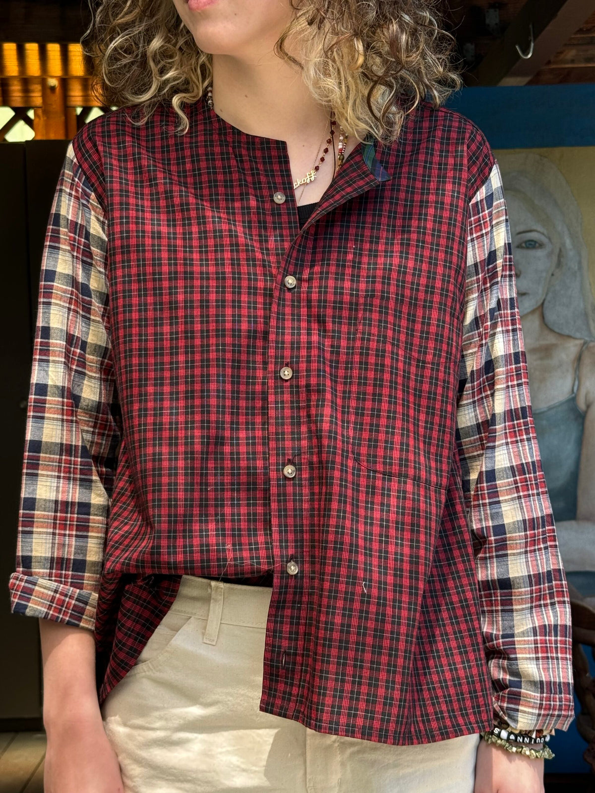 Fortuna Two Plaid Collarless Shirt