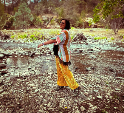 Upcycled Gold Shimmer Flare Pants by The Modern Alien, photo 8
