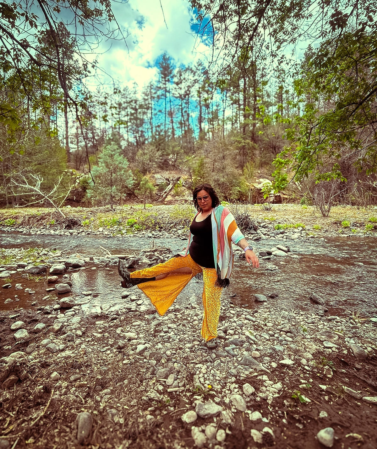 Upcycled Gold Shimmer Flare Pants by The Modern Alien