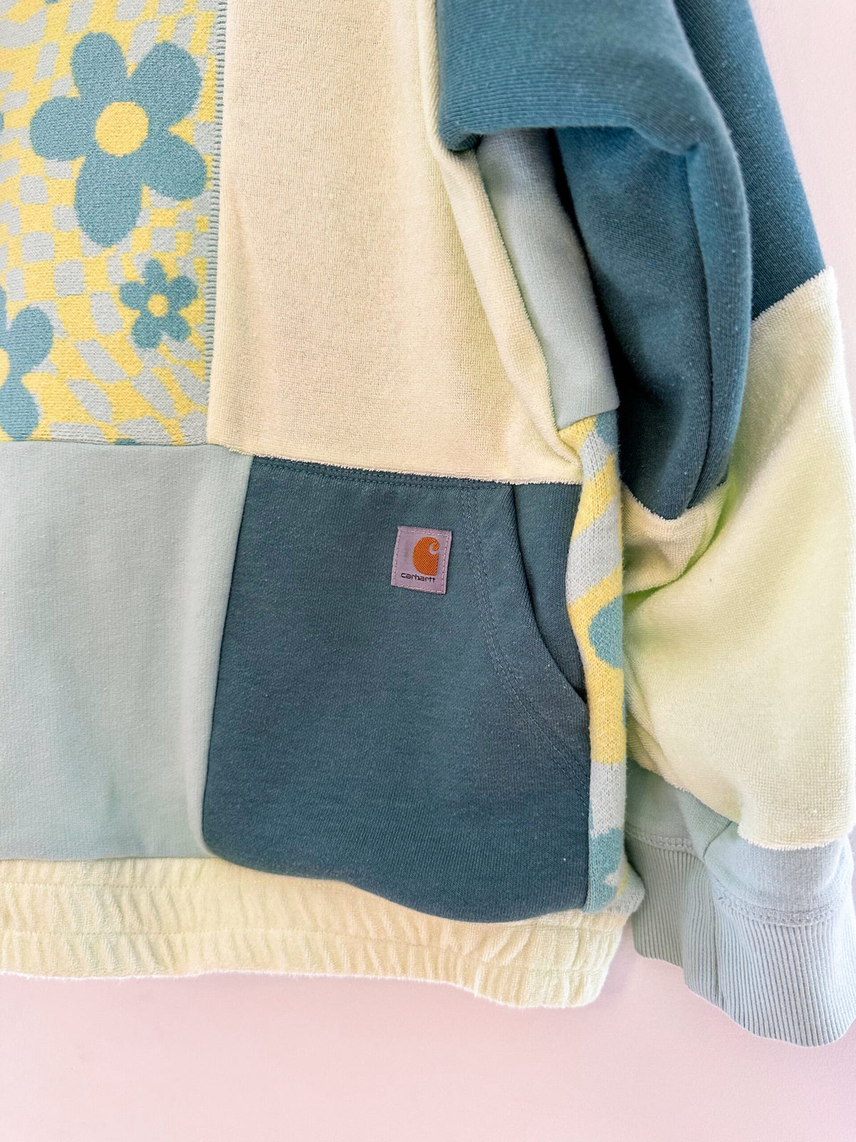 Patchwork blue and green flower carhartt reworked sweatshirt
