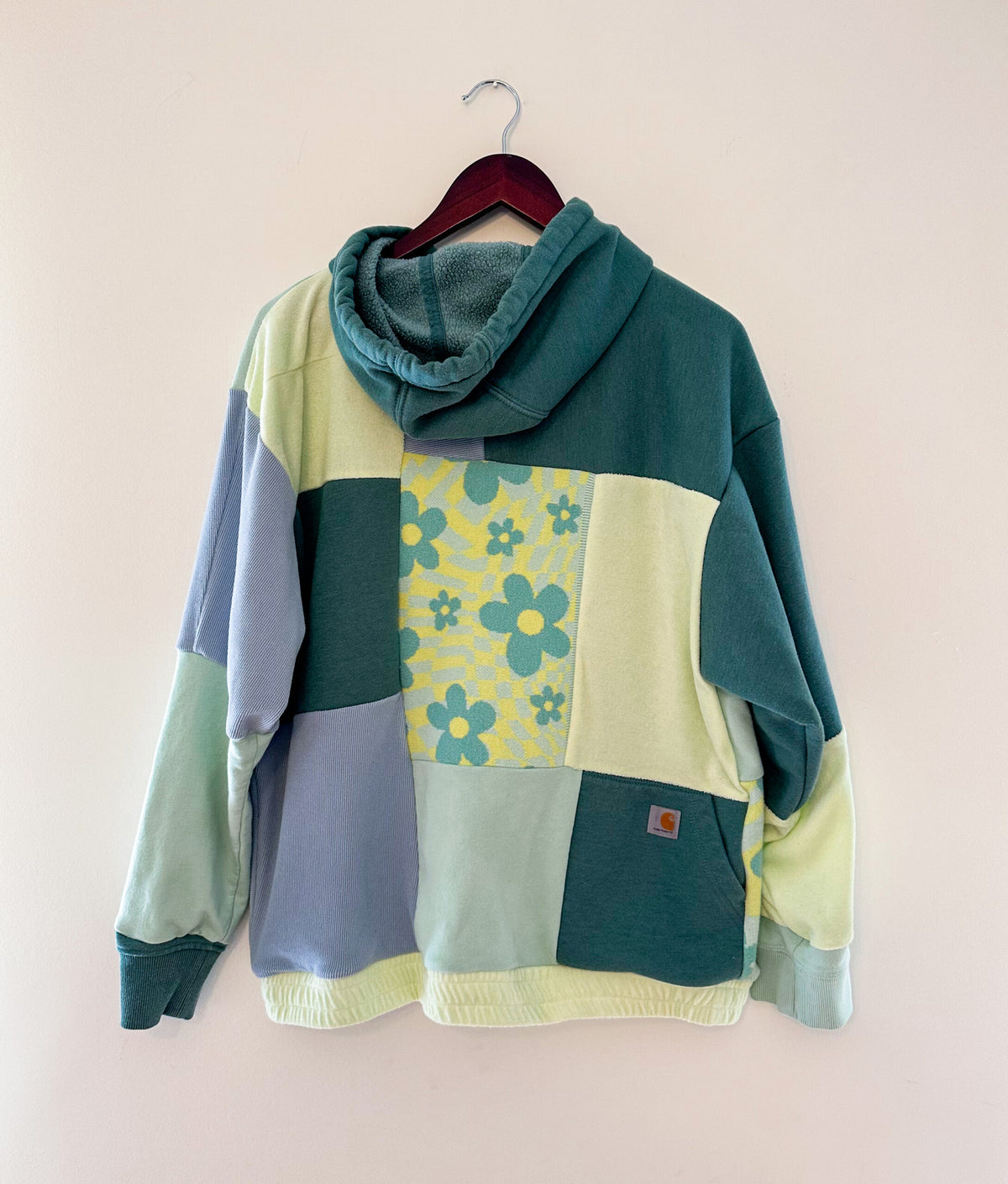 Patchwork blue and green flower carhartt reworked sweatshirt