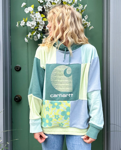 Patchwork blue and green flower carhartt reworked sweatshirt