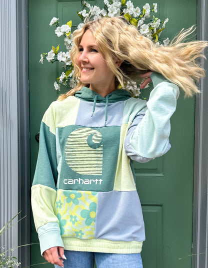 Patchwork blue and green flower carhartt reworked sweatshirt