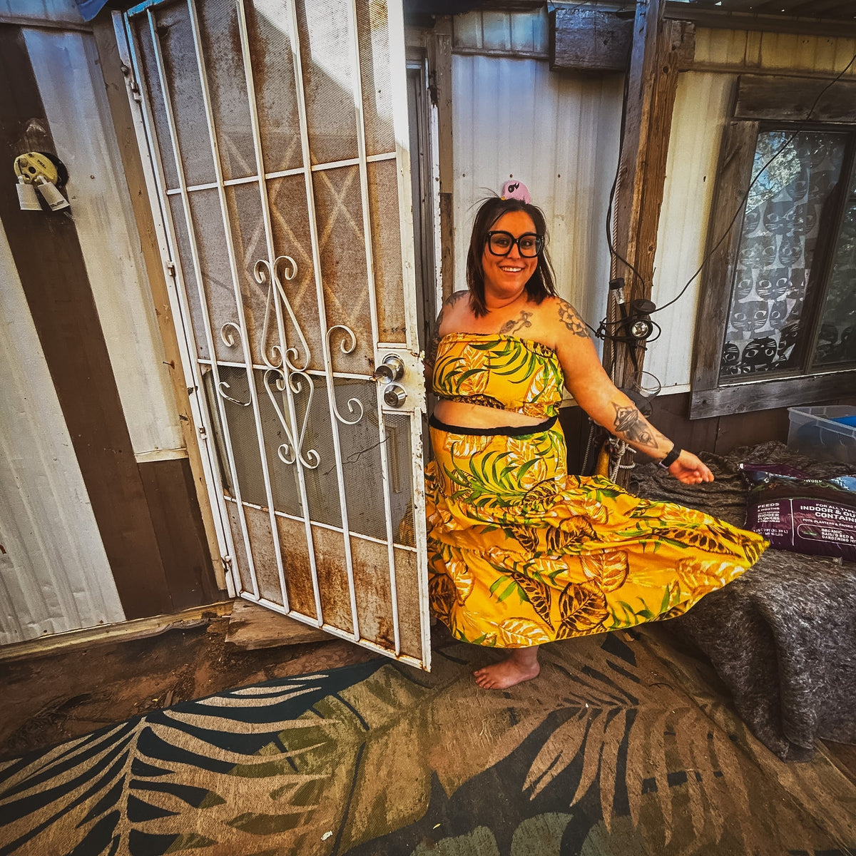 Upcycled Tropical Bandeau and Skirt Set by The Modern Alien