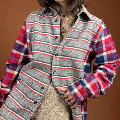 a woman in a plaid shirt is posing for a picture.