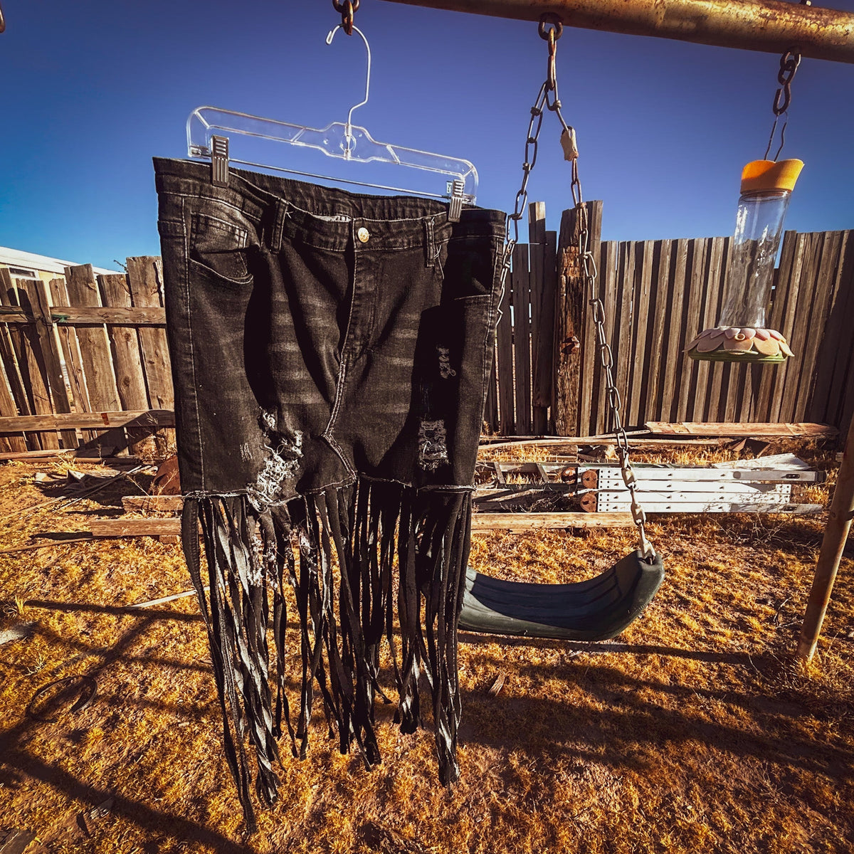 Midnight Outlaw Black Denim Fringe Skirt by The Modern Alien, photo 20
