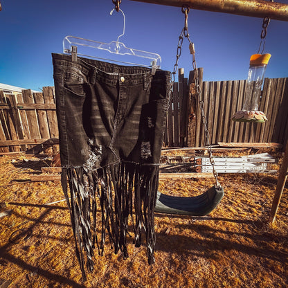 Midnight Outlaw Black Denim Fringe Skirt by The Modern Alien, photo 20