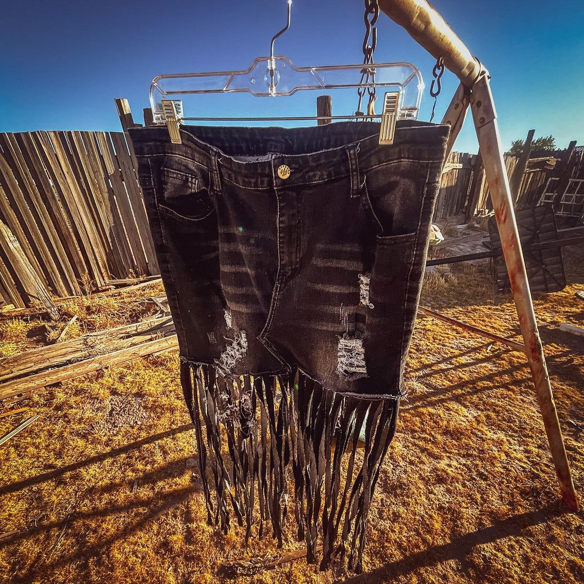 Midnight Outlaw Black Denim Fringe Skirt by The Modern Alien, photo 19