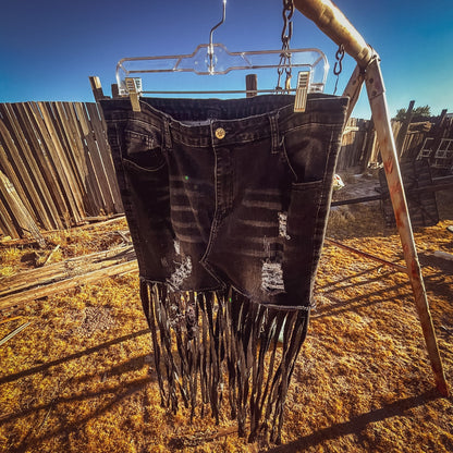 Midnight Outlaw Black Denim Fringe Skirt by The Modern Alien, photo 19