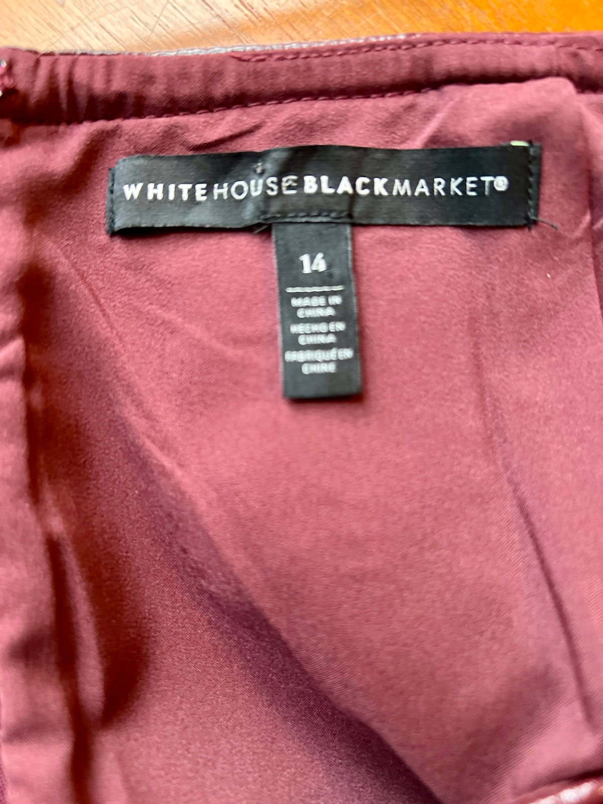 Hands Maroon Mini Skirt with White Embroidery, Size 14