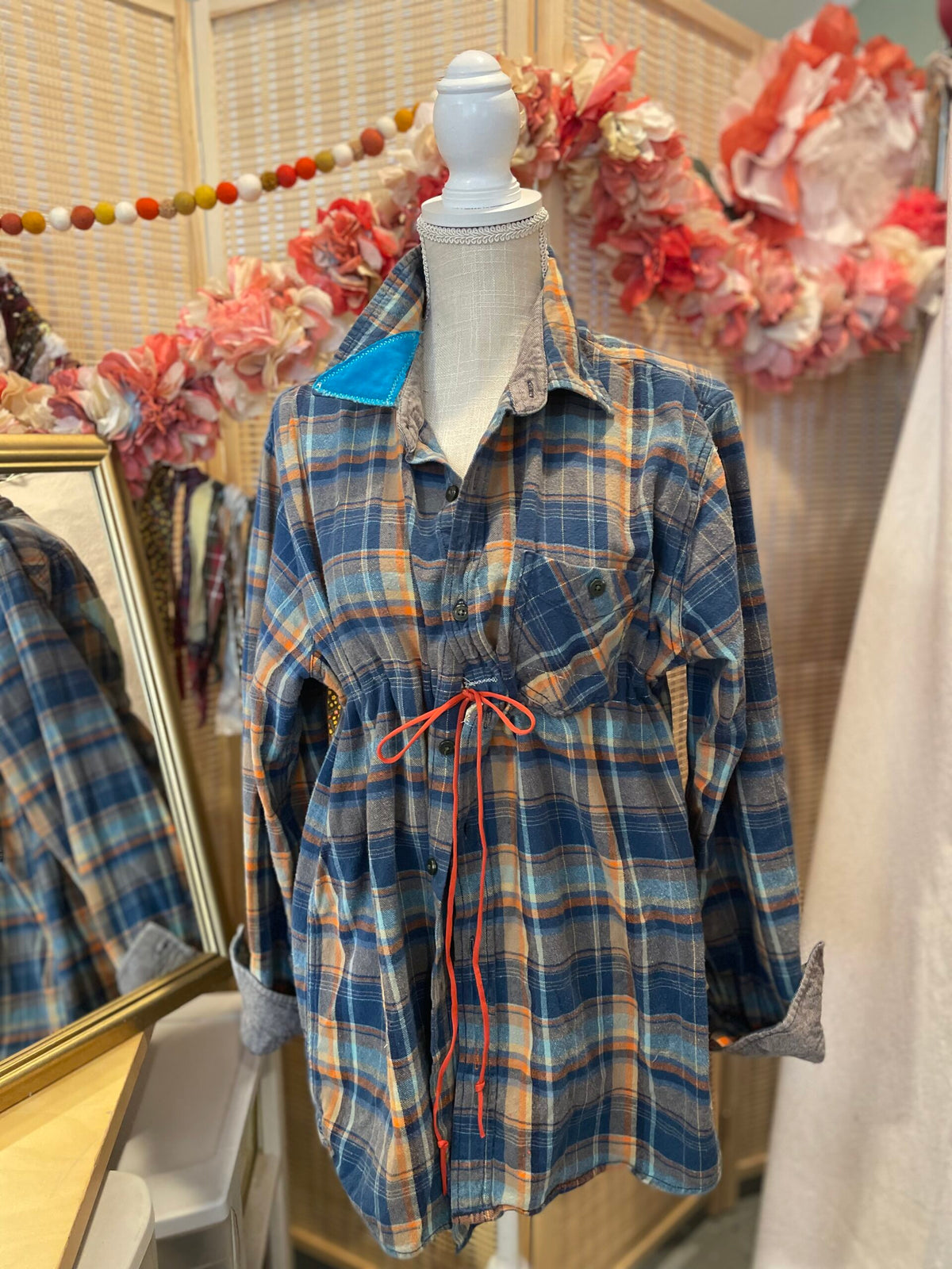 “Teal Me” Up-cycled premium flannel shirt