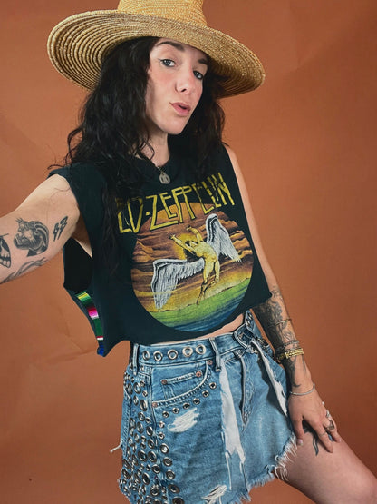 Led Zeppelin Side Stripe Crop Tank Top