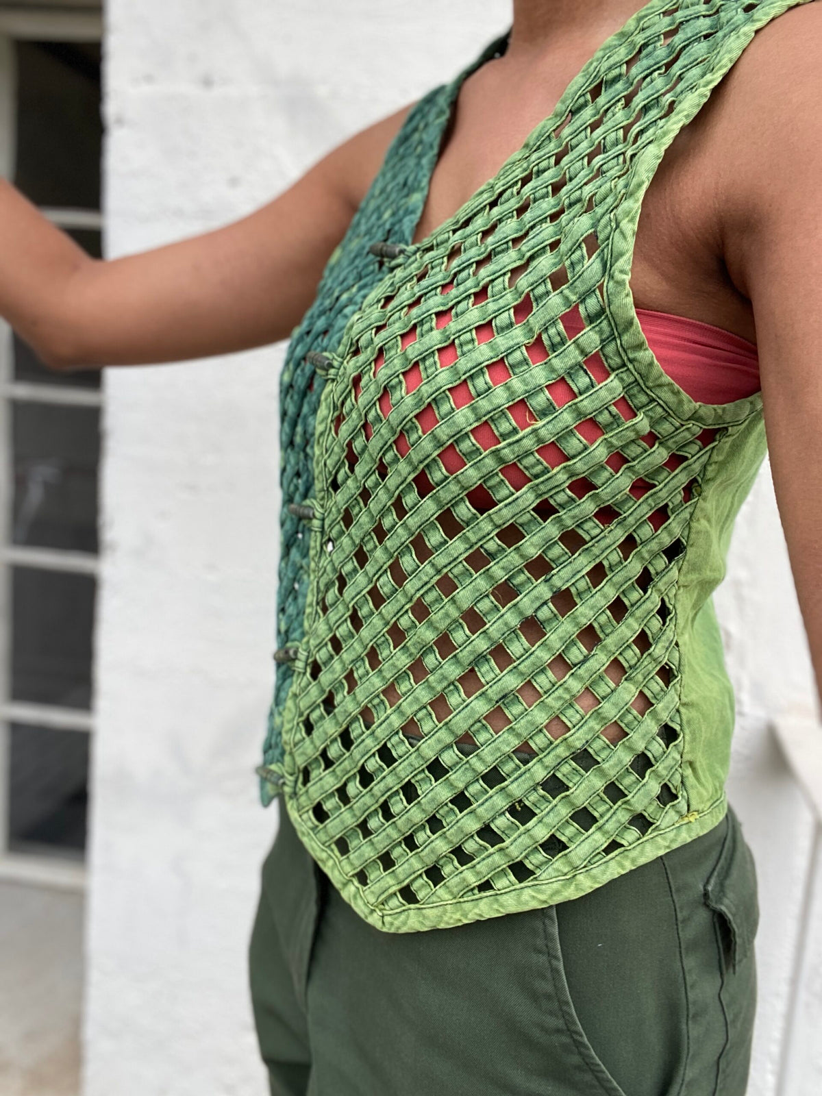 Hand Dyed 90's Woven Denim Top/Vest