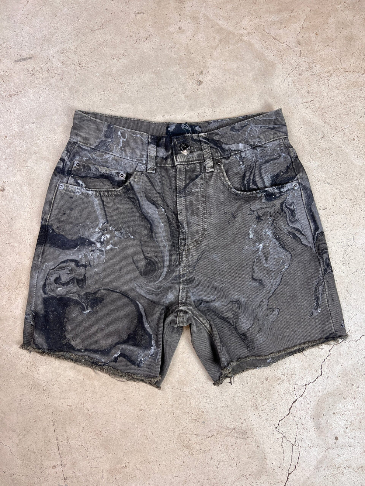 Marble Painted Denim Cut Off Shorts - 24"