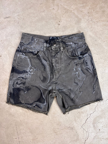 Marble Painted Denim Cut Off Shorts - 24"