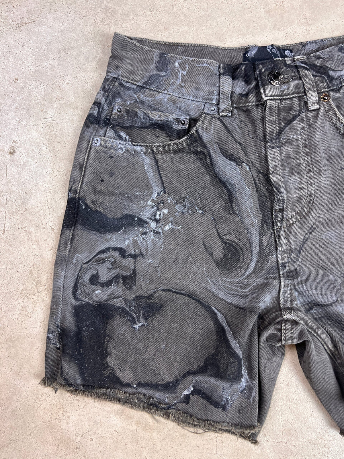 Marble Painted Denim Cut Off Shorts - 24"