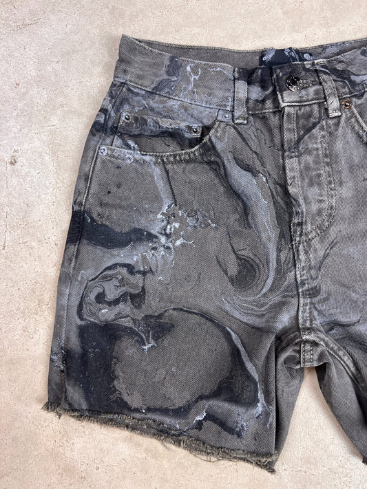Marble Painted Denim Cut Off Shorts - 24"