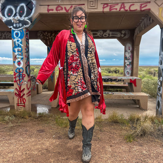 Crimson Bloom Babydoll Dress – One-of-a-Kind Handmade Upcycled Statement Piece