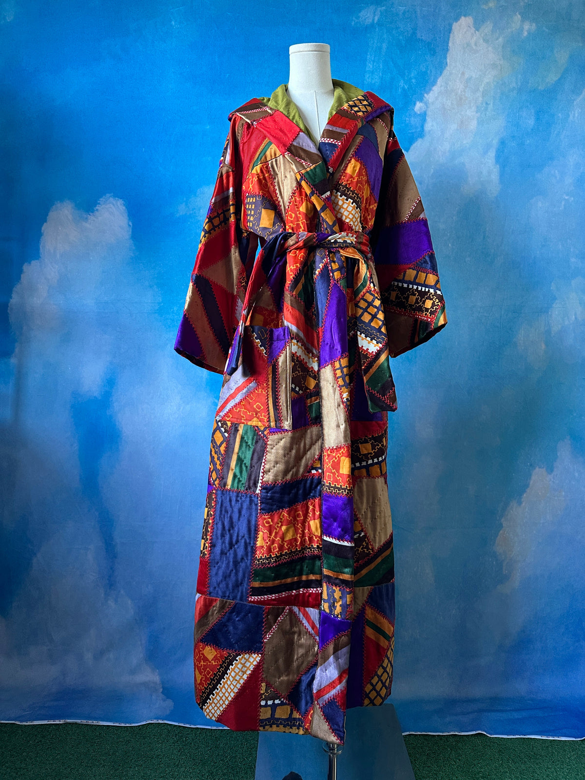 Upcycled Quilt Robe Coat with Hood by Finding Doll, photo 3