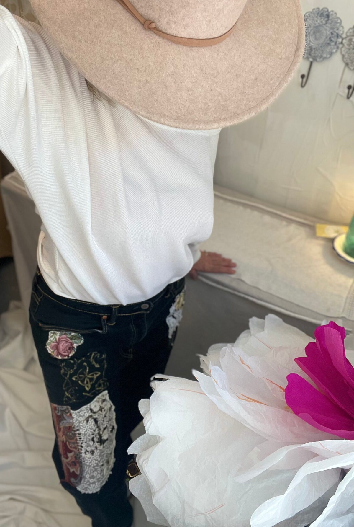 "Gaelic Rose" Up-cycled Levi's