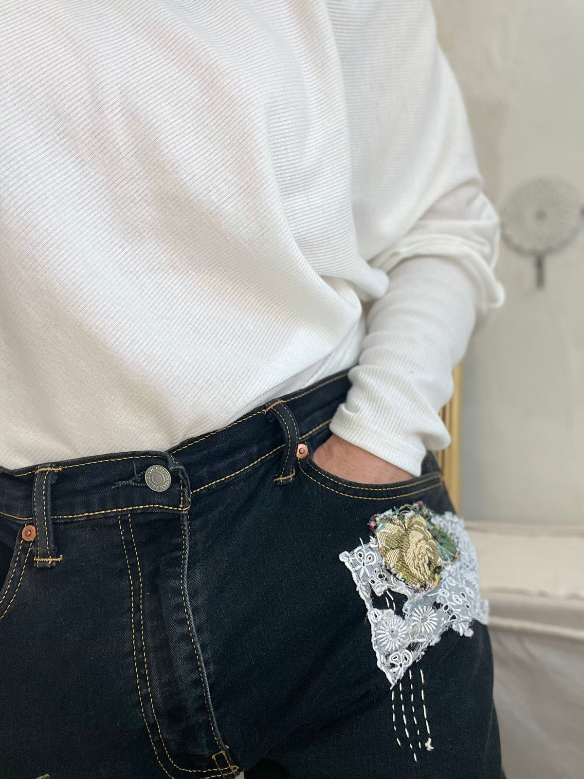 "Gaelic Rose" Up-cycled Levi's