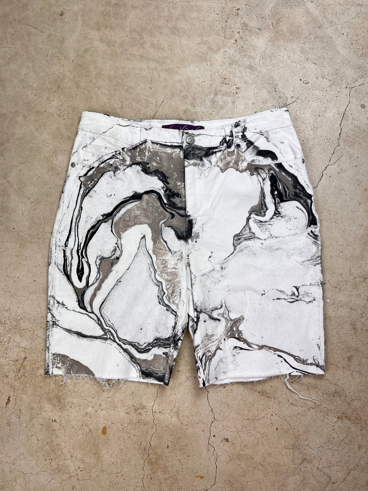 Marble Painted Denim Cut Off Shorts - 31"