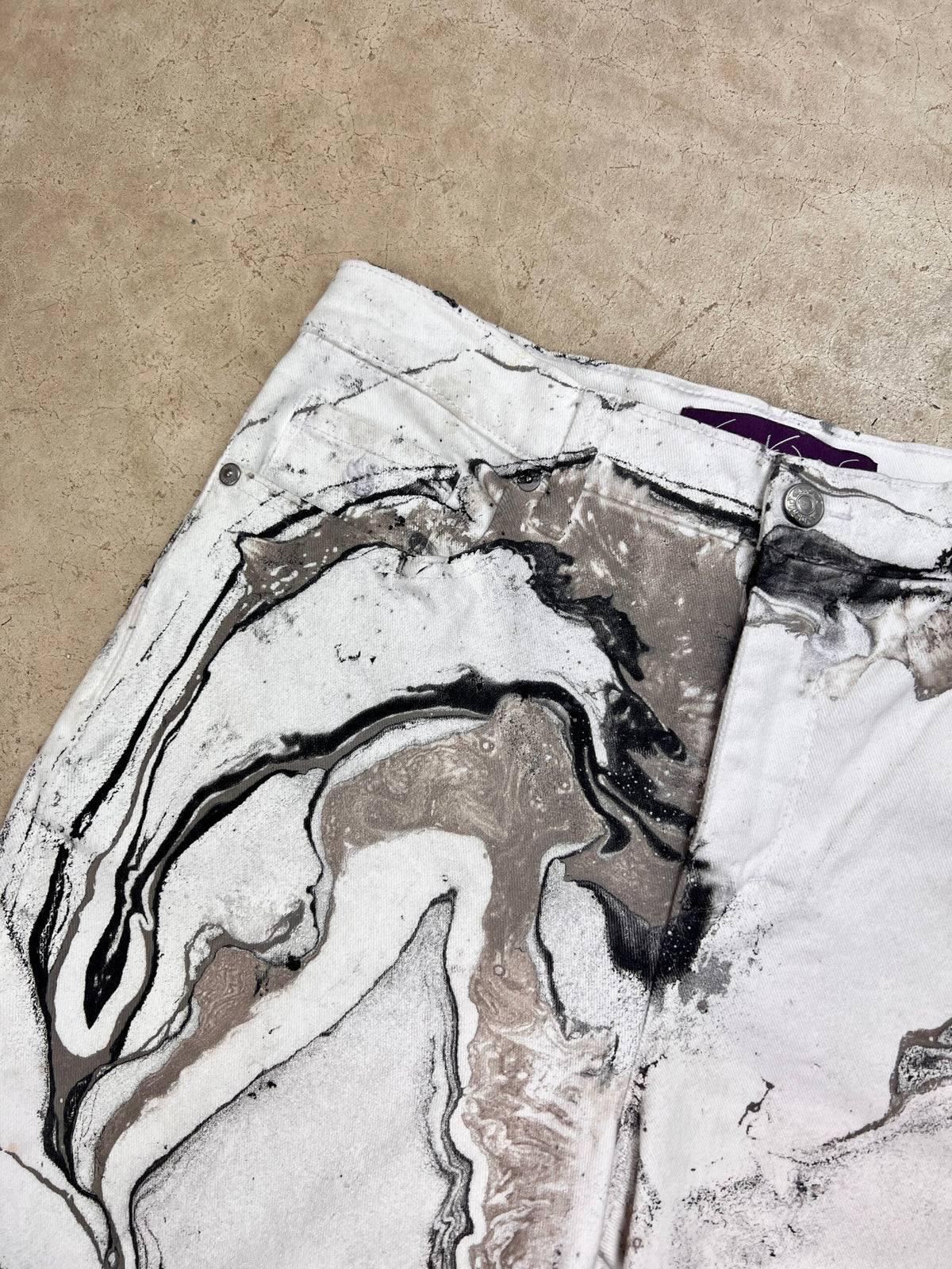 Marble Painted Denim Cut Off Shorts - 31"