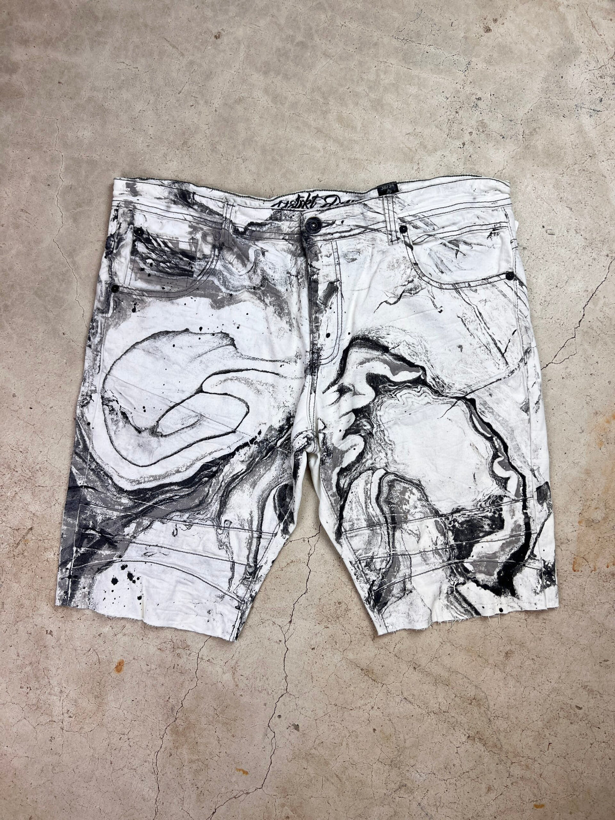 Marble Painted Denim Cut Off Shorts - 38"