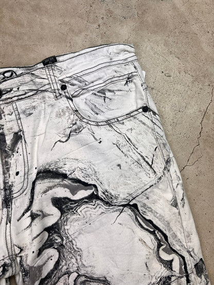 Marble Painted Denim Cut Off Shorts - 38"