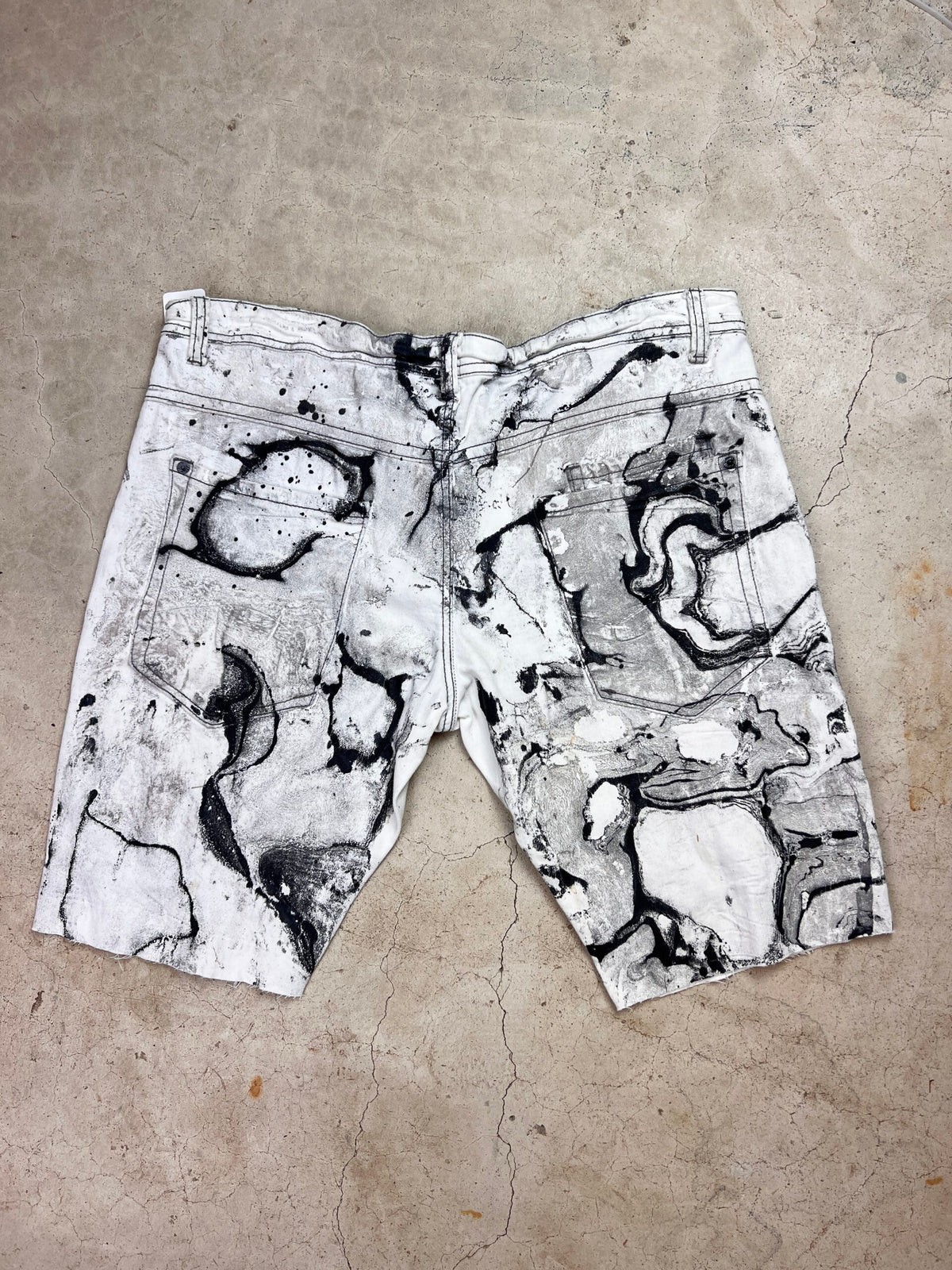 Marble Painted Denim Cut Off Shorts - 38"