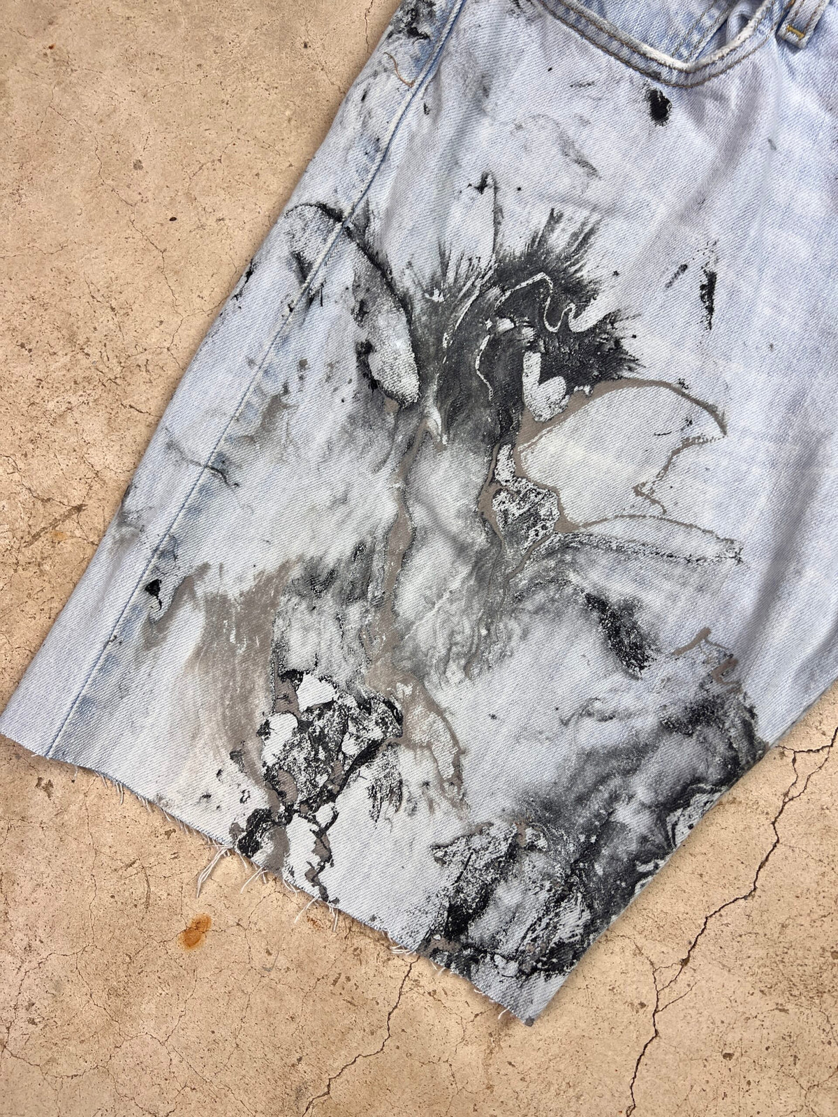 Marble Painted Denim Cut Off Shorts - 36"